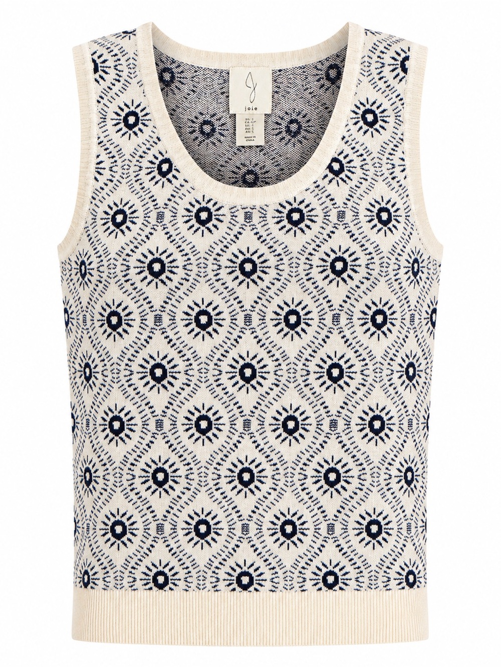 Joie Knit Sweater Tank Cream Blue Patterned Size Small Vest